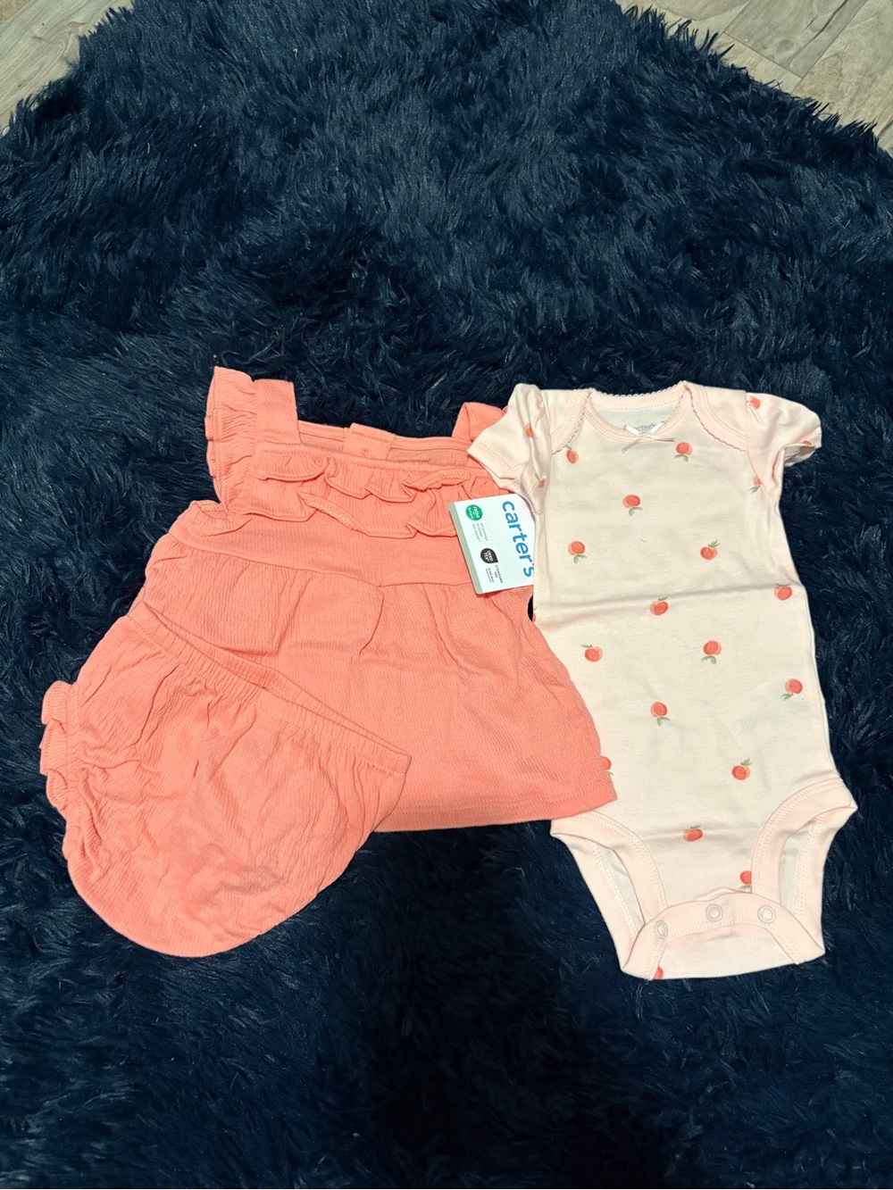 Carter's Coral Dress & Peach Fruit-Print Onesie Set